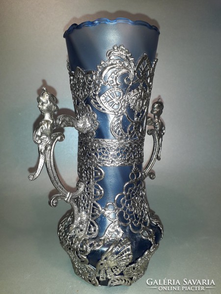 Really special glass vase in Empire style with filigree metal