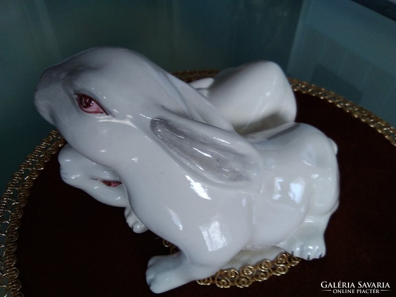 White porcelain bunny with red eyes on the Easter table!