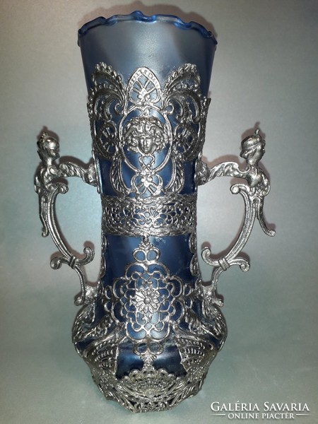 Really special glass vase in Empire style with filigree metal