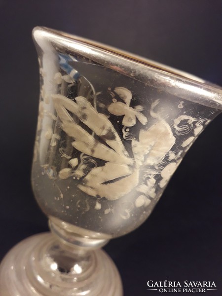 Price drop!!! Antique painted glass goblet with a gorgeous golden inner surface from the beginning of the last century