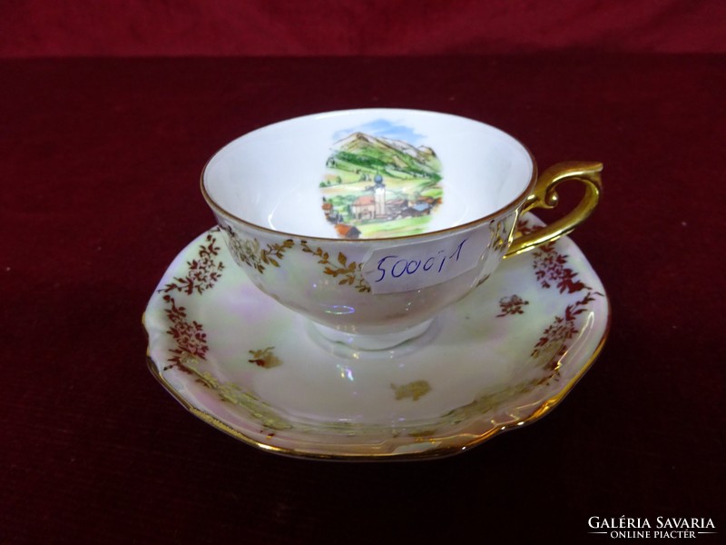 Lutz porcelain austrian coffee cup + placemat. Saalbach with inscription and skyline. He has!