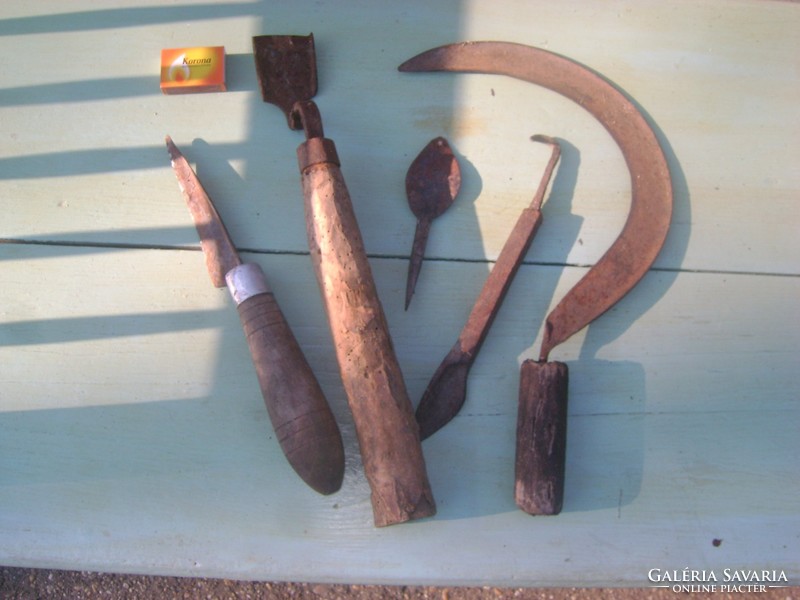 Old garden tool, agricultural tool - five pieces together - sickle, ....