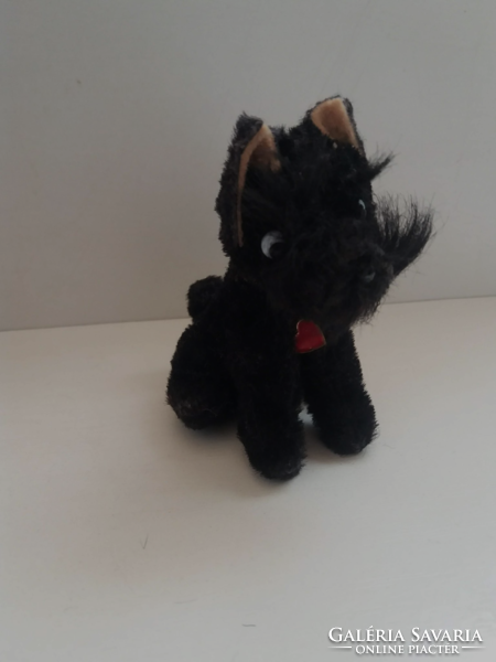 Old heart marked black little dog with glass eyes embroidered nose