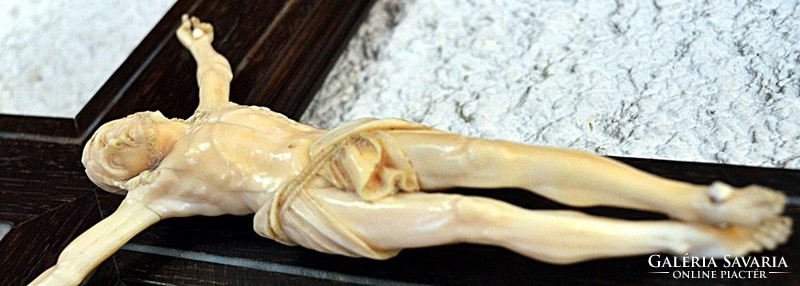 30. Antique, ivory Jesus Christ 16.3Cm, 45cm crucifix, meticulous, cross, corpus