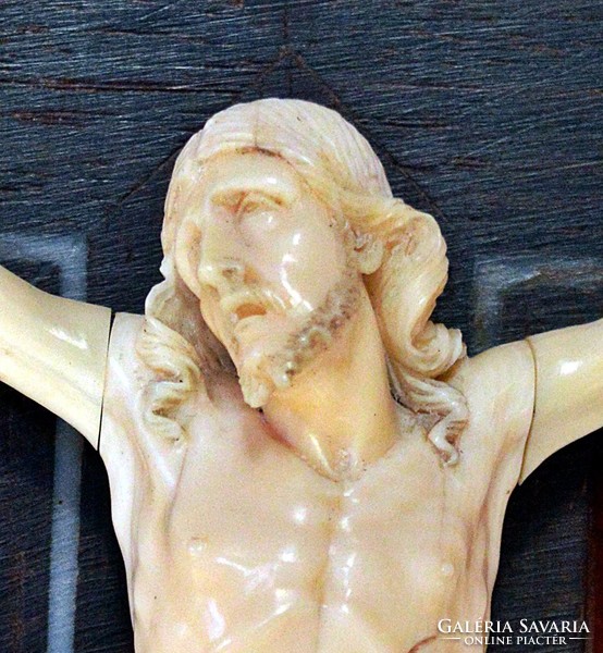 30. Antique, ivory Jesus Christ 16.3Cm, 45cm crucifix, meticulous, cross, corpus