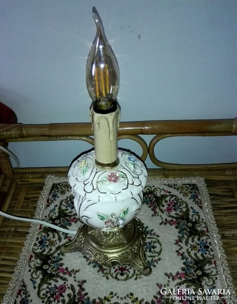 Antique, fabulous table lamp, porcelain body, cast copper base.