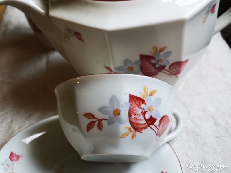 Régi Drasche porcelán teáskészlet  virág mintával