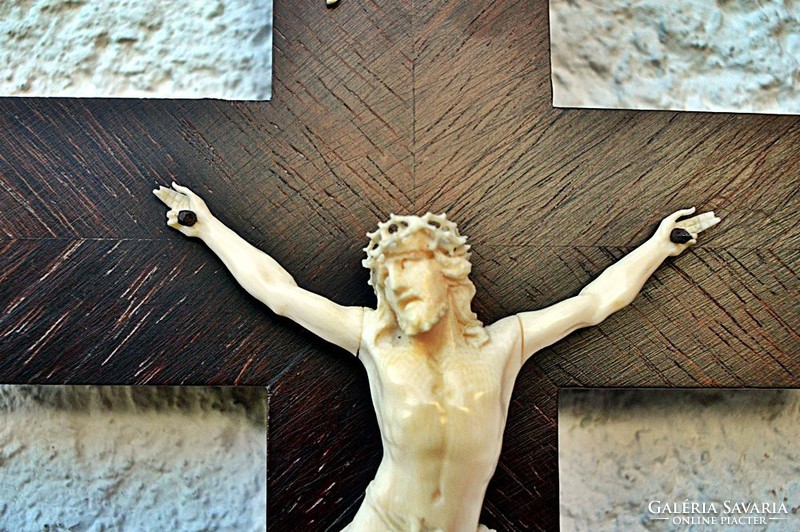 31. Antique, ivory Jesus Christ 11.3Cm, 30 cm crucifix, imposing, meticulous, cross, corpus