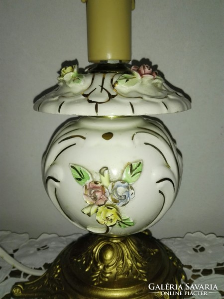 Antique, fabulous table lamp, porcelain body, cast copper base.