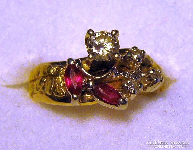 14 Kt yellow gold 0.30 Kt diamond and garnet Alaska ring with 22 kt gold nuggets