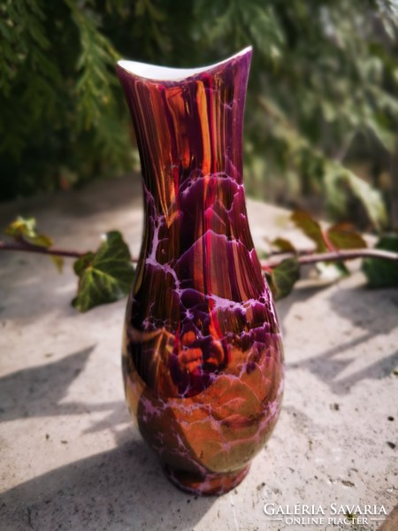 Hollóháza lustrous purple vase, 17 cm