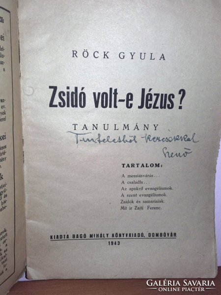 1943. Edition Gyula Röck was a Jew? - Antique book - Judaica - very rare !!!
