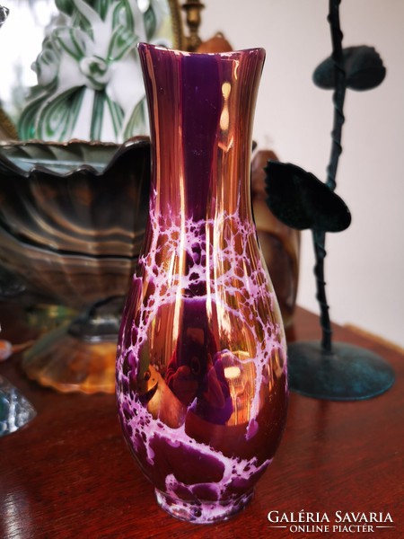 Hollóháza lustrous purple vase, 17 cm