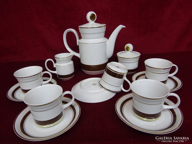 Tirschenreut German porcelain tea set for five people. With brown border. He has!