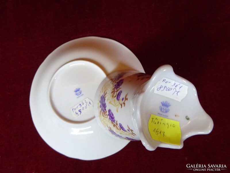 Német Türingiai porcelán teáscsésze + alátét,. Lila virágos. Schierholz Plaue német GDR. Vanneki!