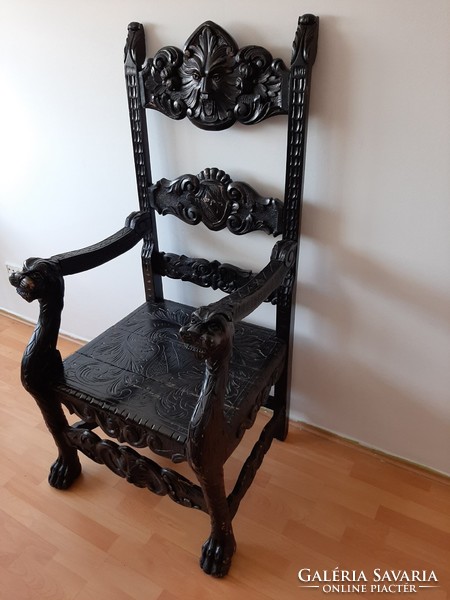 Antique carved throne chair- desk armchair- Neo-Renaissance armchair around 1880