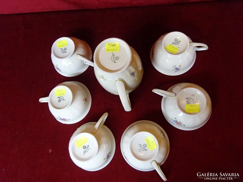 Coenigged antique German porcelain teacup (6 pcs) + milk pourer. He has!