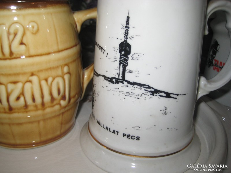 Miner's jugs, one Czech 10 x 12.5 cm and one Pécs uranium /Holóházi/ 10 x 17 cm