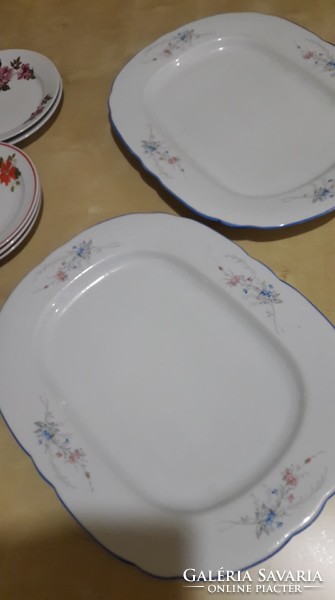 Mihály Láng, antique, porcelain pie plate, serving dish, cookies, centerpiece, with a beautiful pattern, 2 pcs.