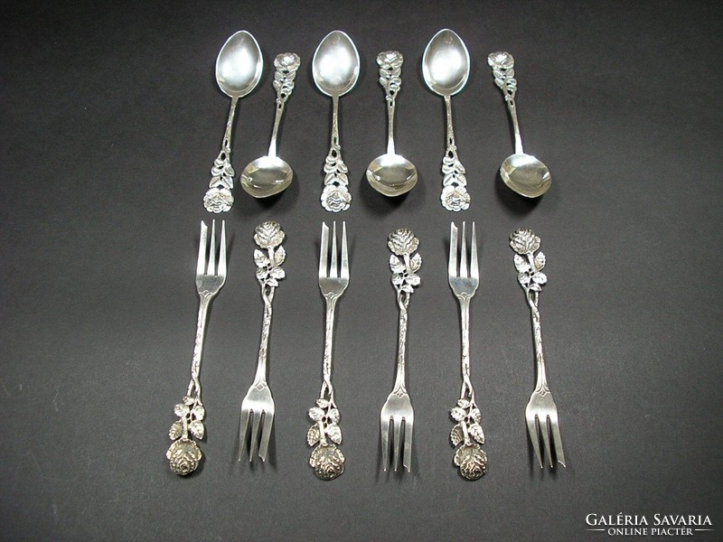 Antique rare! Solid silver 800 crescent crown master marked hildesheimer rose 6 eyes. Tea / coffee