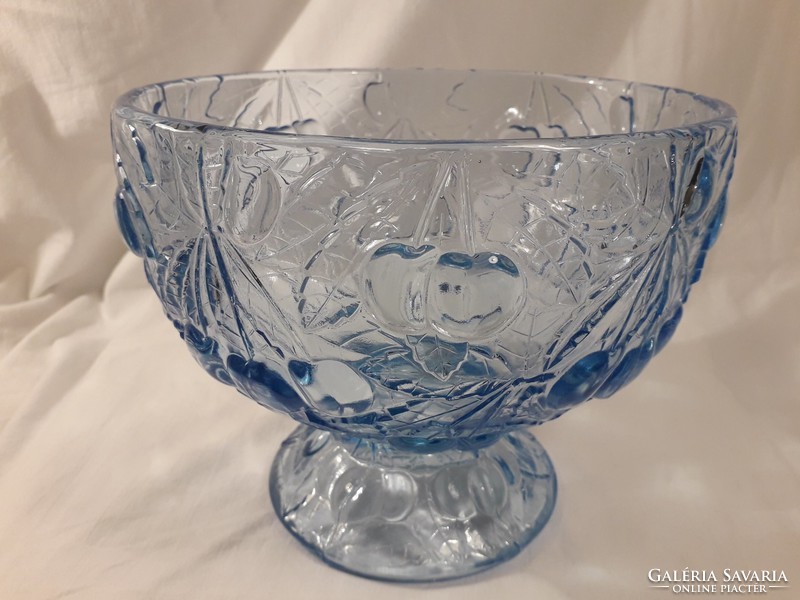 Barolac cherry patterned blue glass saucer serving bowl centerpiece