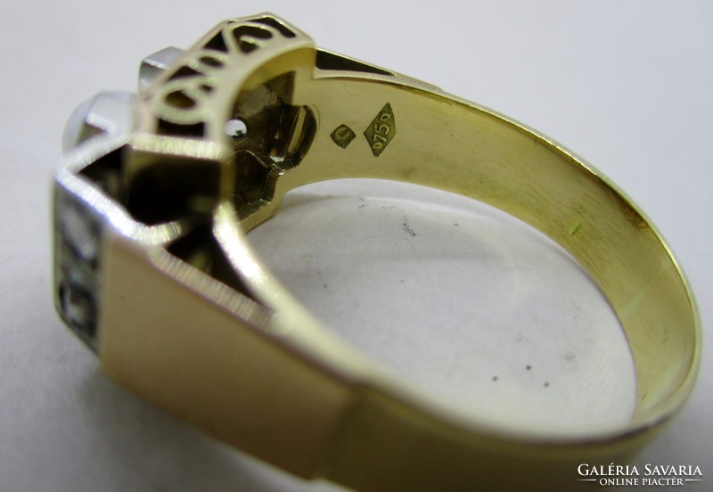 Csodálatos  antik art deco 18kt arany gyűrű gyönggyel és 0,24ct gyémánttal akció!
