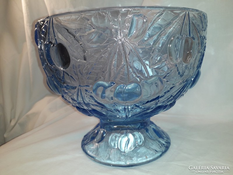 Barolac cherry patterned blue glass saucer serving bowl centerpiece