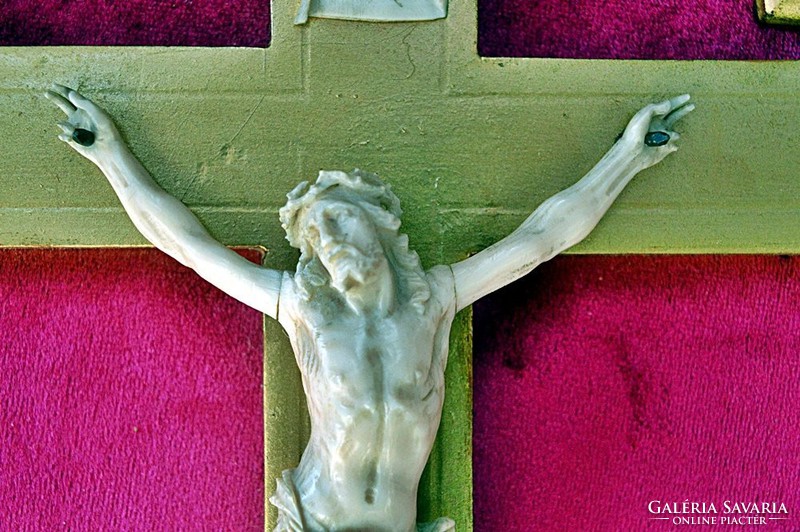 8. Antique ivory Jesus Christ (12.5 Cm), corpus, crucifix, cross, 34 cm wooden frame!