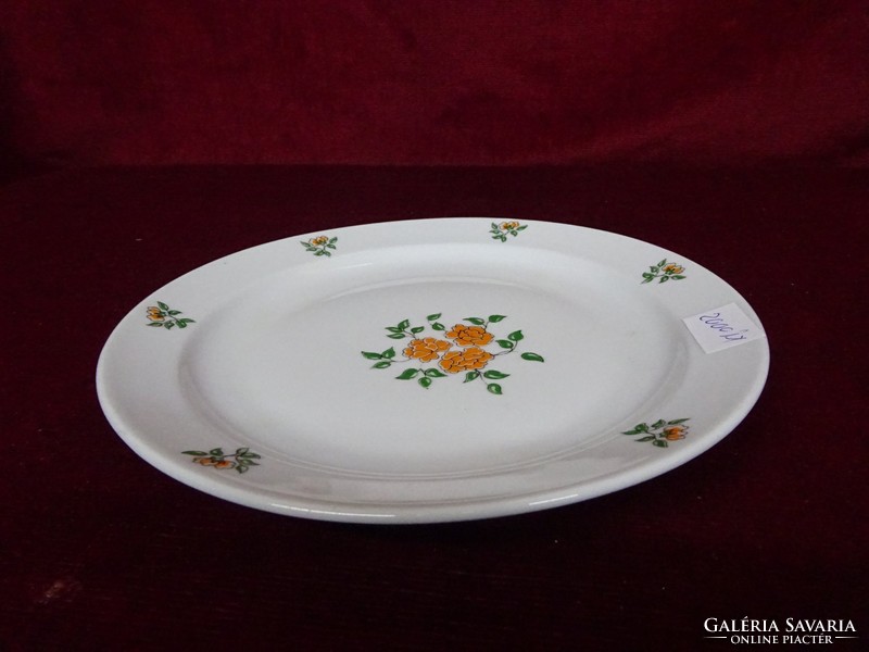 Zsolnay porcelán süteményes tányér, narancs színű virággal, átmérője 19 cm. Vanneki!