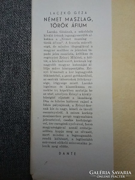 Laczkó Géza: Német maszlag, török áfium (1947)