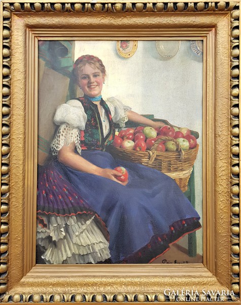 Priest emil / girl with basket of apples