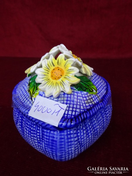 German porcelain heart shaped bonbonier. Daisy flowers on a blue background. He has!