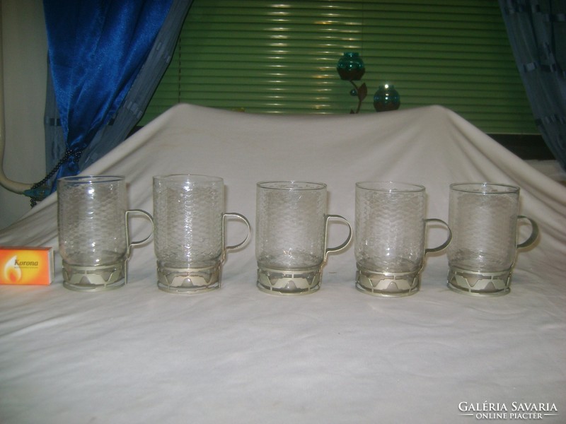 Retro vizes pohár - üveg fémmel kombinálva - öt darab