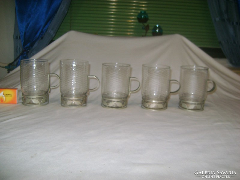 Retro vizes pohár - üveg fémmel kombinálva - öt darab