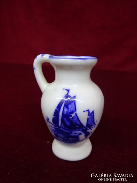 Dutch porcelain mini jug with cobalt blue windmill, 5.2 cm high. He has!