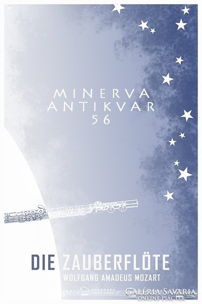 Mozart: Varázsfuvola opera plakát, minimalista opera poszter,  nappal éjszaka csillagok fuvola