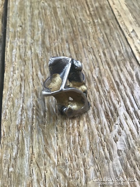 Régi skandináv modernista ezüst gyűrű arany díszítéssel 