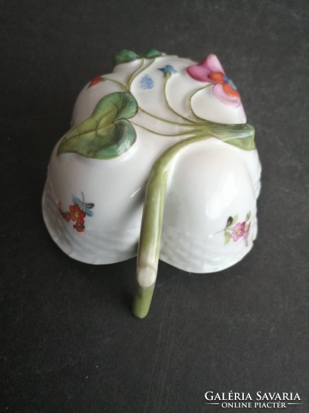 ÓHerendi levélformájú kézzel festett porcelán tálka csodálatos plasztikus virág díszítéssel - EP