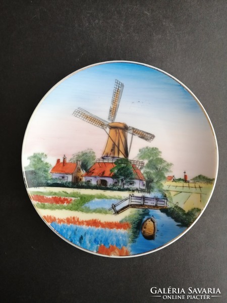 Kézzel festett holland tulipános szélmalmos porcelán fali tál tányér - EP