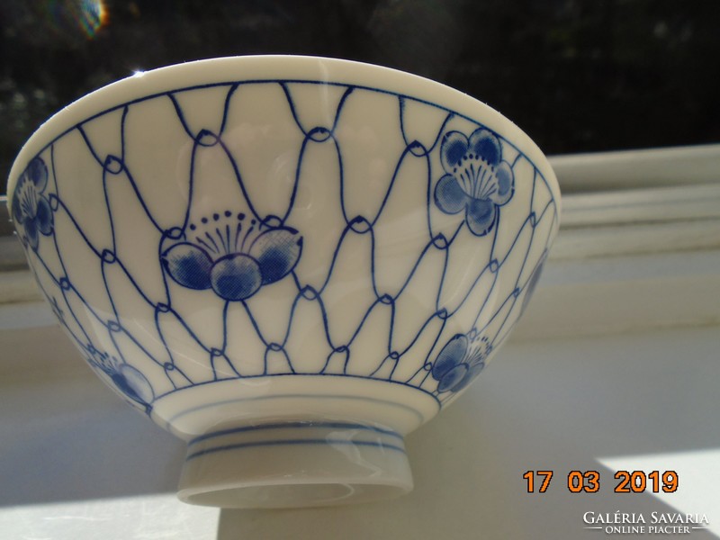 Hand painted cobalt blue floral mesh Japanese bowl