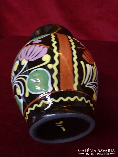 Kézzel festett mázas kerámia váza, jelölt, magassága 14 cm. Vanneki!