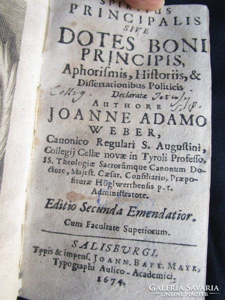 Weber Johann Adam : Spiritus principalis sive dotes bon 1674