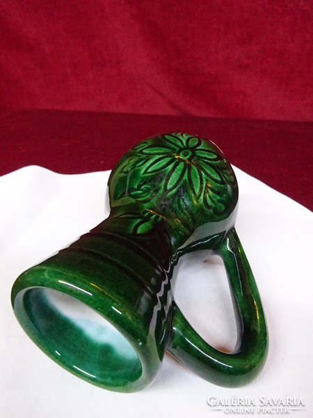 Glazed ceramic jug, 12 cm high goblet, green. He has!