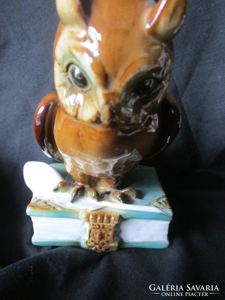 Scholar book owl Zsolnay porcelain painted marked porcelain book owl uhu
