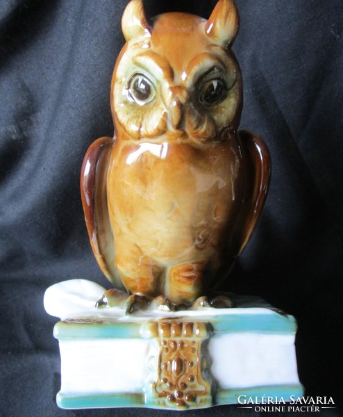 Scholar book owl Zsolnay porcelain painted marked porcelain book owl uhu