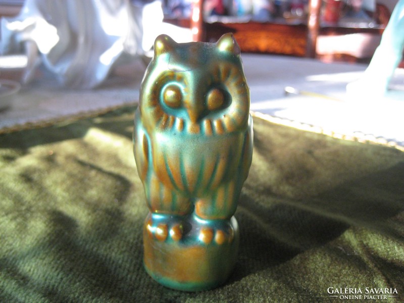 Zsolnay eozin, art deco small owl 9 cm