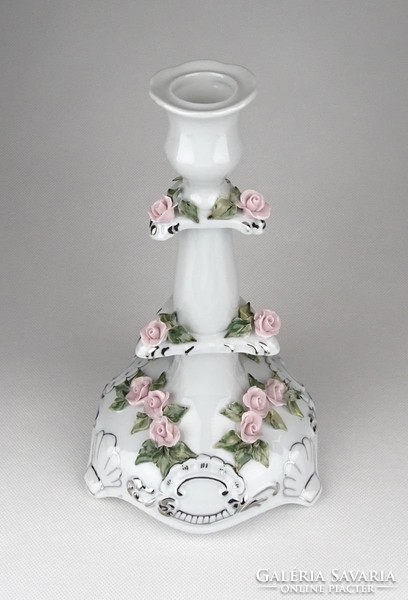 0Z709 Nagyméretű rózsás porcelán gyertyatartó 24cm