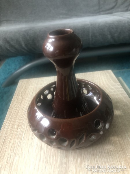Ceramic candle holder (brown, glazed)