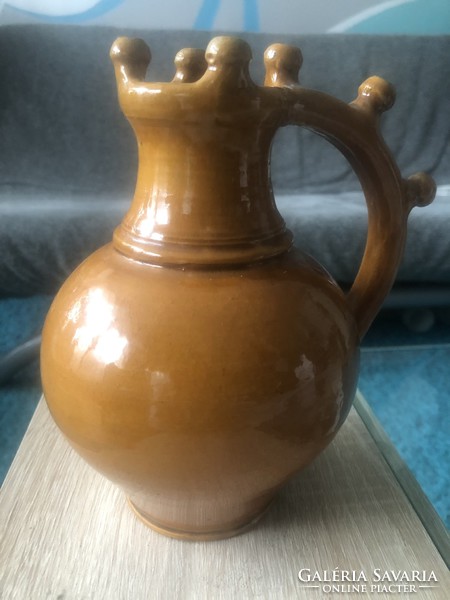 Handmade glazed ceramic jug