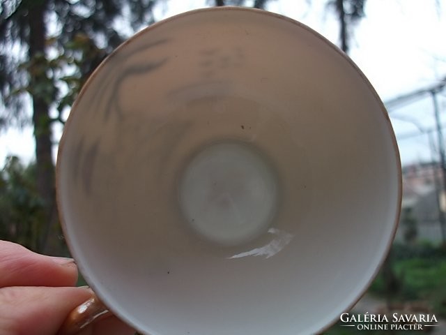 Japán tojáshéj porcelán kávéscsésze aljjal kézifestés,gyöngyházfényű kis műremek